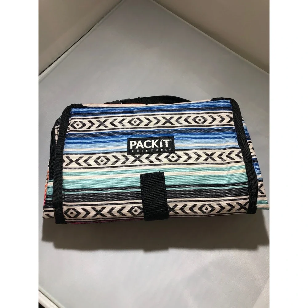 PackIt Freezable Lunch Bag Southwest Serape Pattern Built-in Cooling Gel Blue